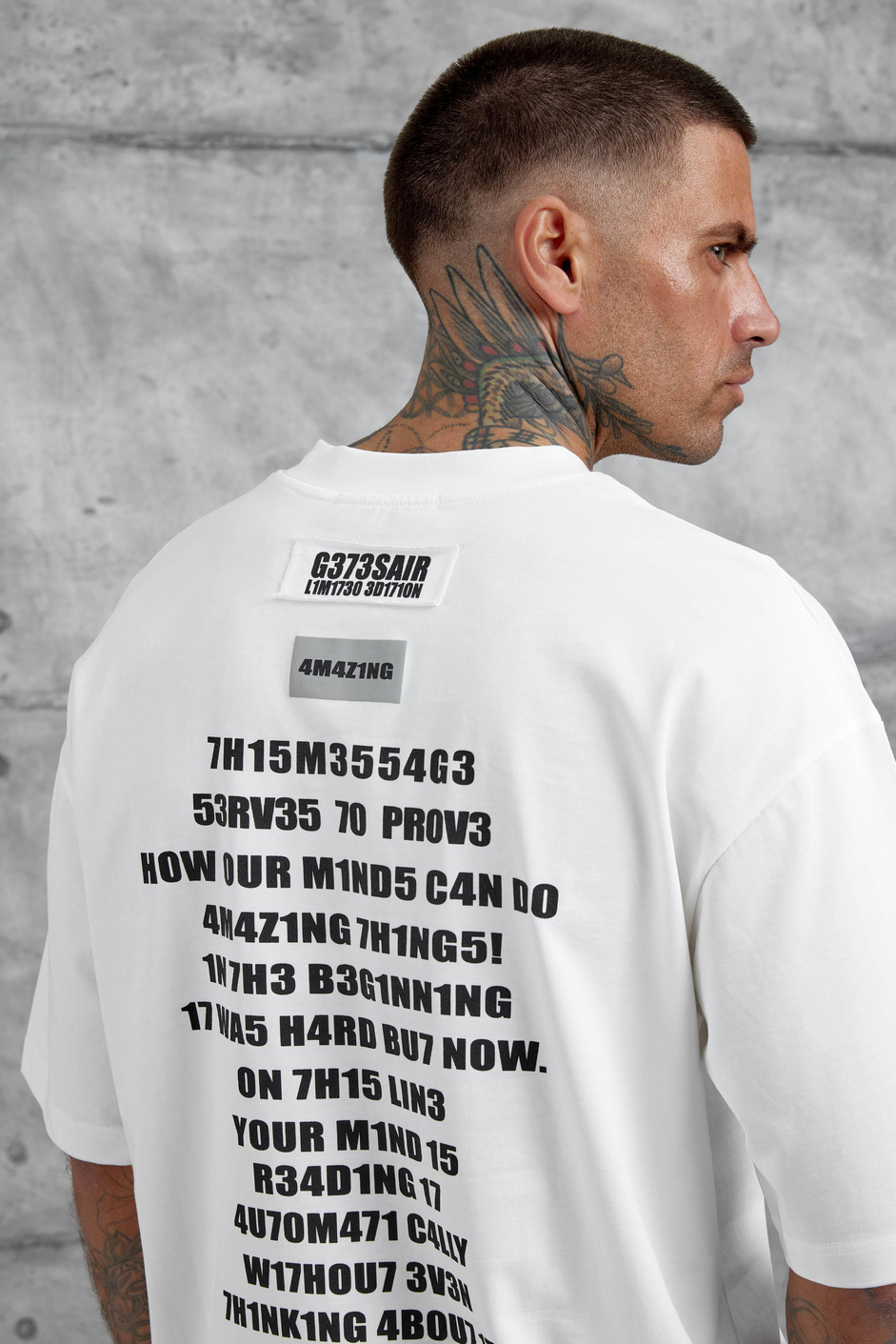Beyaz Br41n Pow3r Yazılı Oversize Tshirt