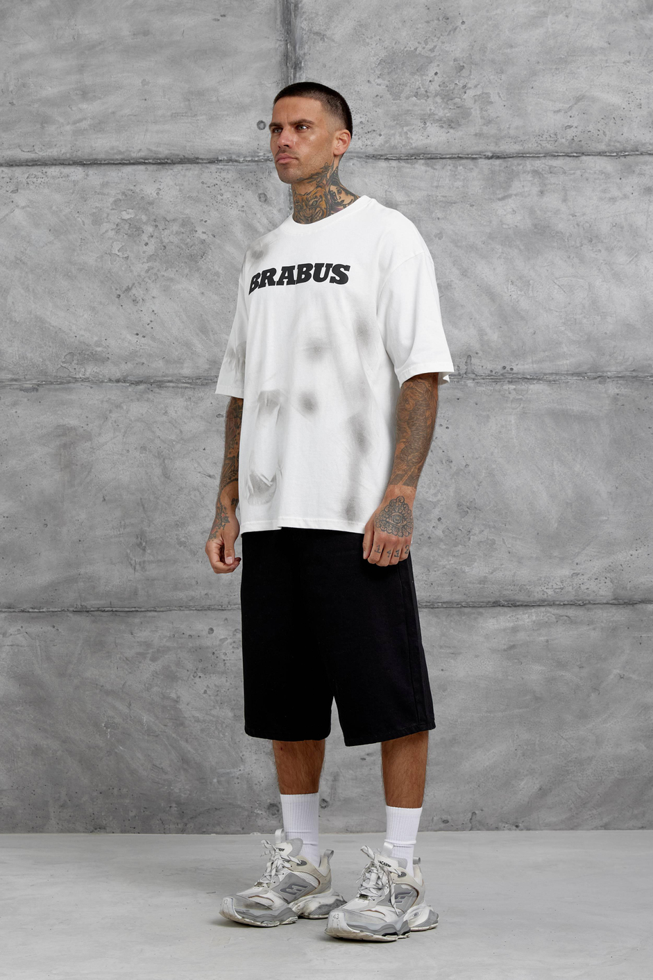 Beyaz Brabus Yazılı Oversize Tshirt