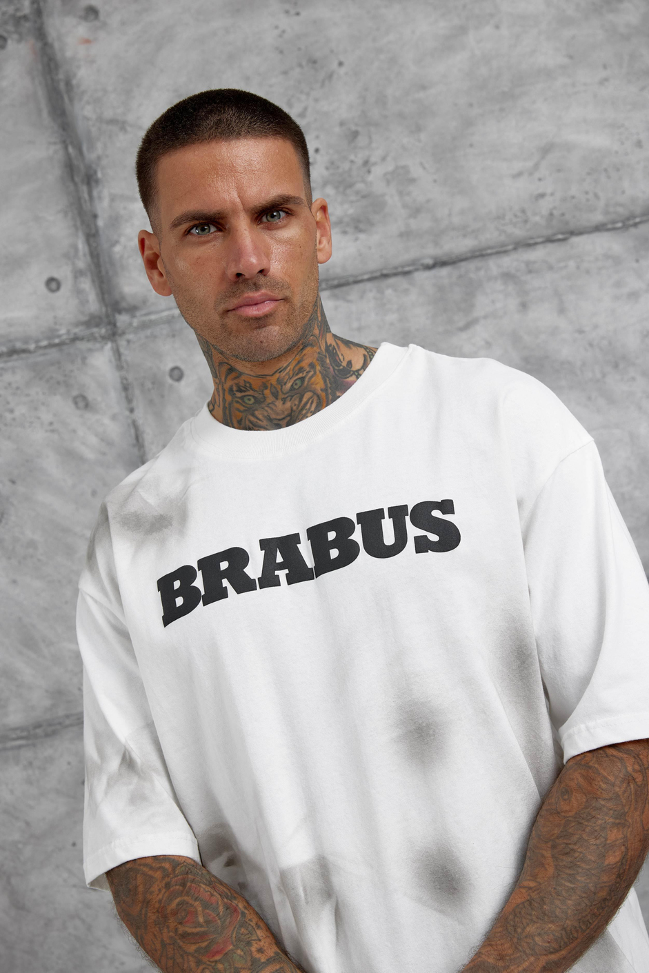 Beyaz Brabus Yazılı Oversize Tshirt