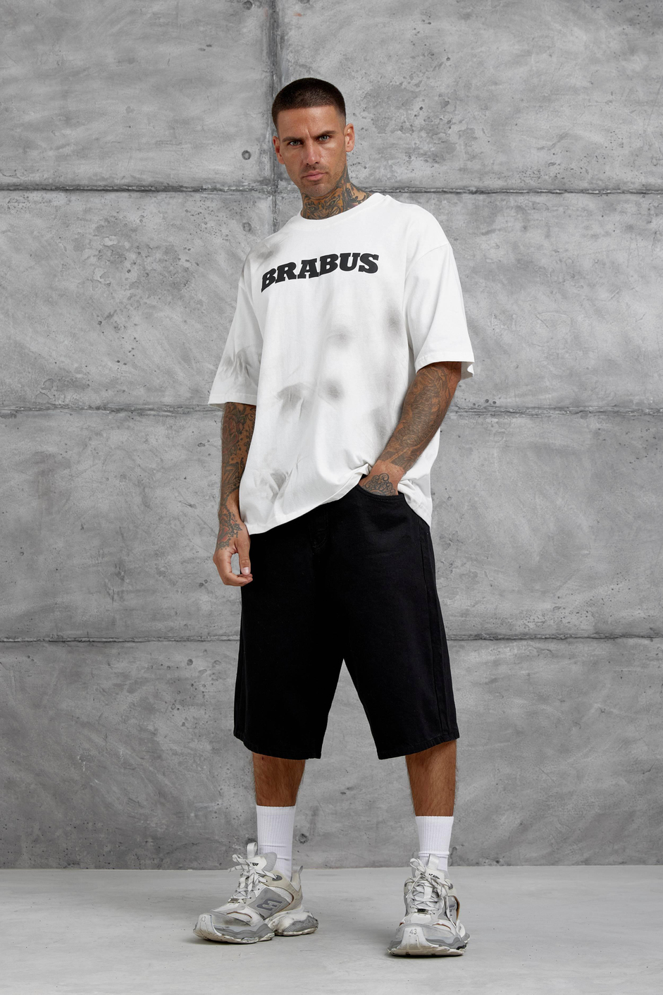 Beyaz Brabus Yazılı Oversize Tshirt