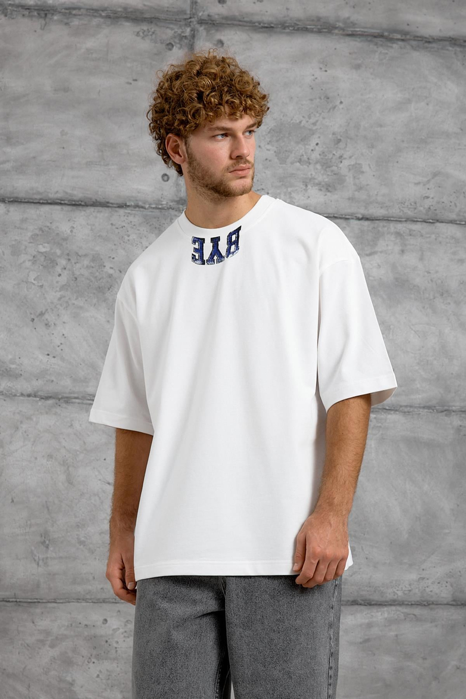 Beyaz BYE BASKI OVERSIZE TSHIRT