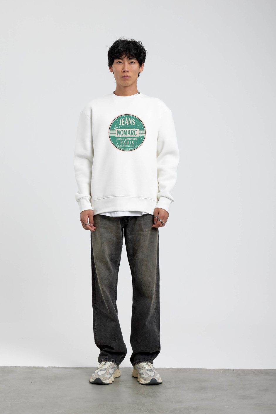 Beyaz Daire Baskılı Sweatshirt