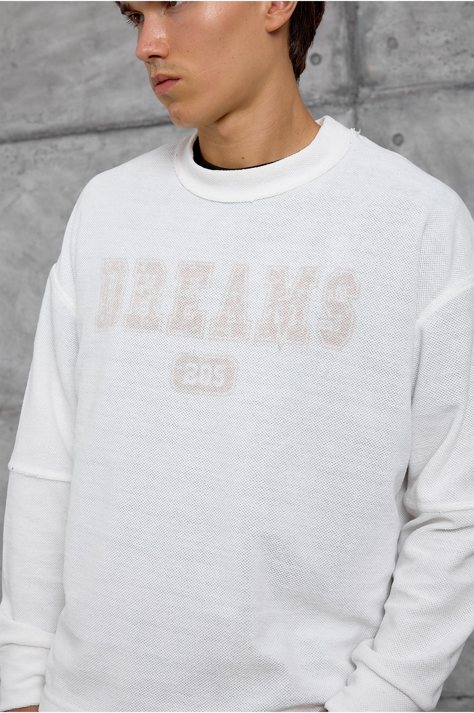 Beyaz DREAMS BASKI DOKUMA KUMAŞ OVERSIZE SWEATSHIRT