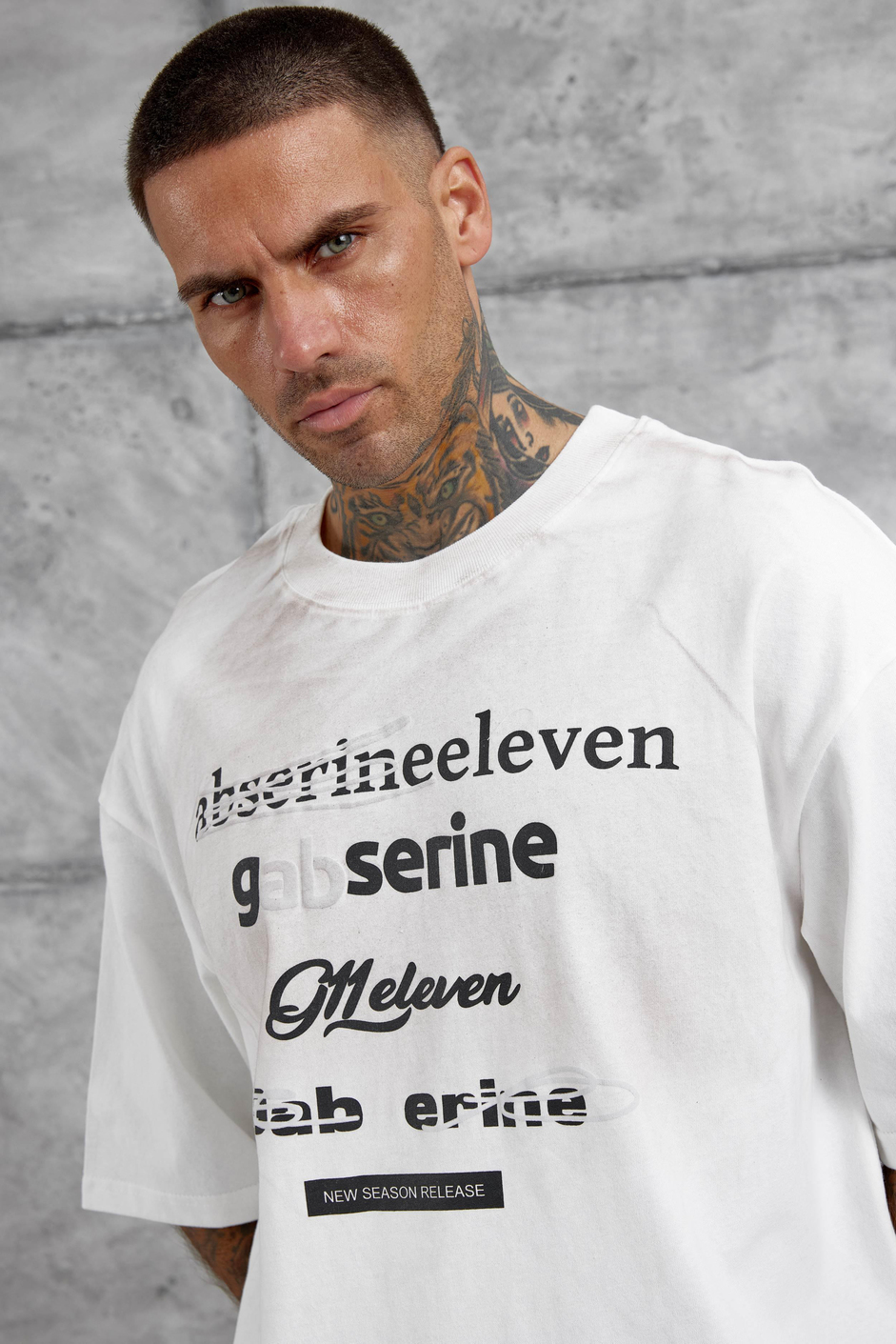 Beyaz Gabserine Yazılı Oversize Tshirt