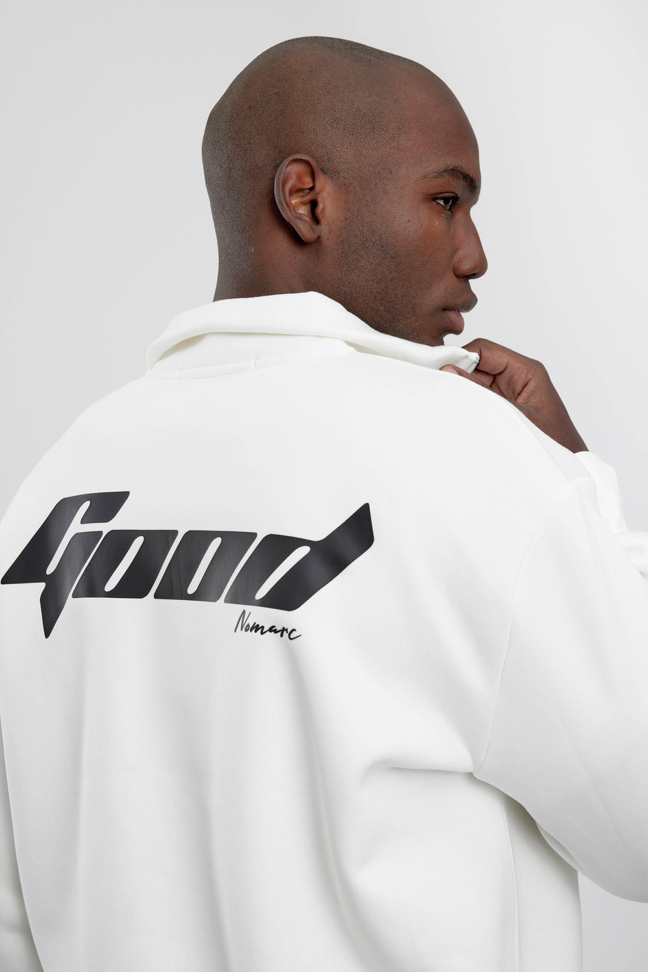 Beyaz Good Yazılı Yarım Fermuarlı Sweatshirt