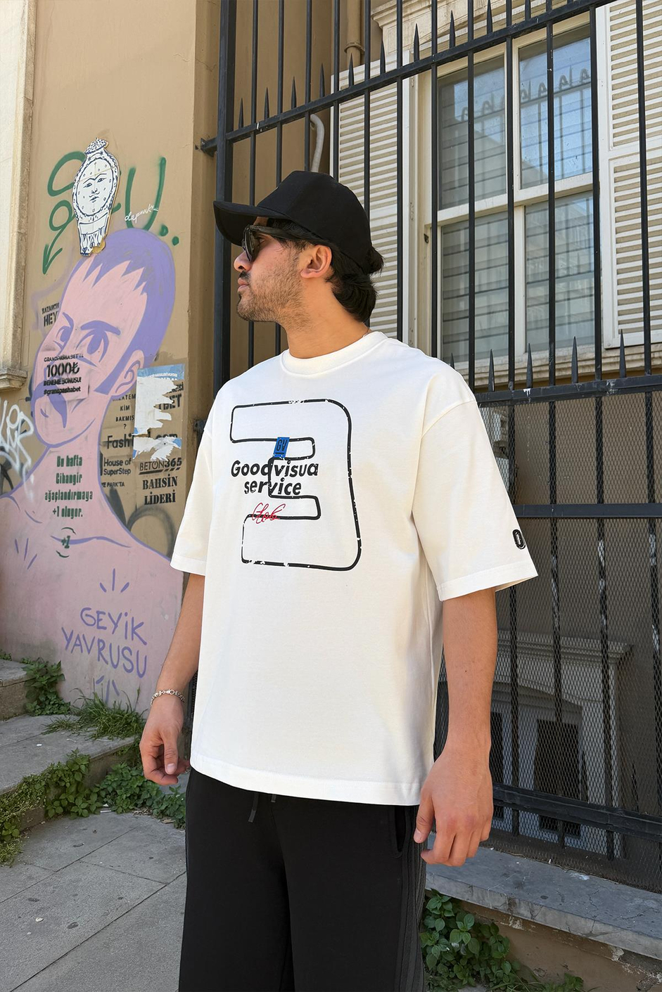 Beyaz GOODVISIUL BASKI OVERSIZE TSHIRT