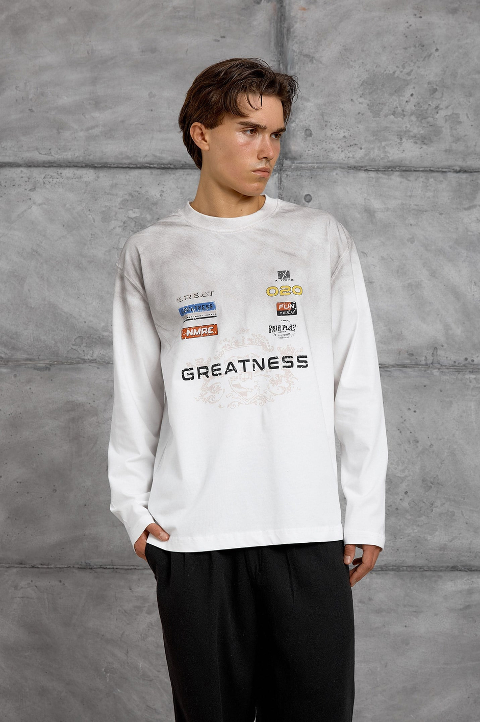 Beyaz GREATNESS BASKI OVERSIZE SWEATSHIRT