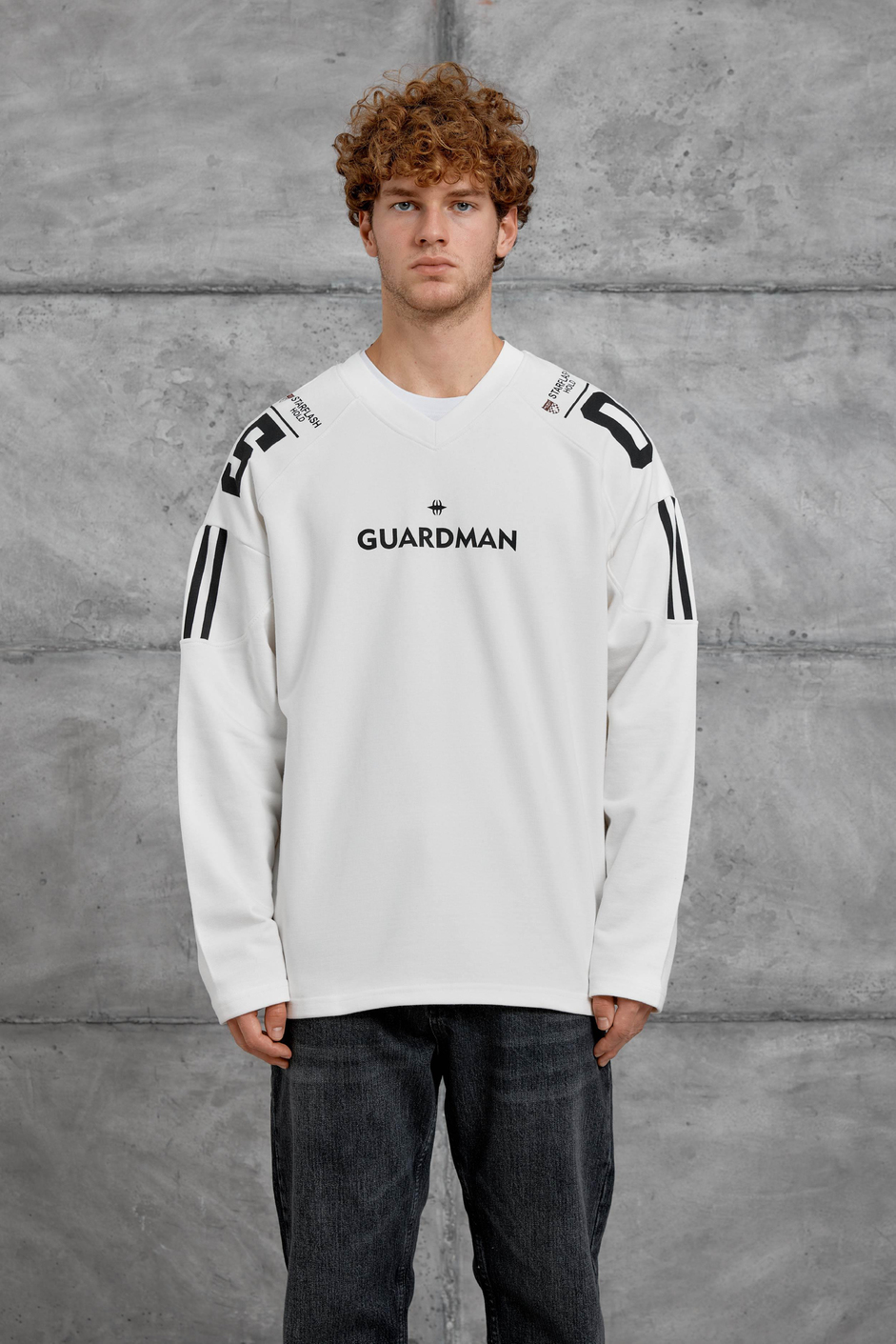 Beyaz GUARDMAN BASKILI OVERSİZE SWEATSHİRT