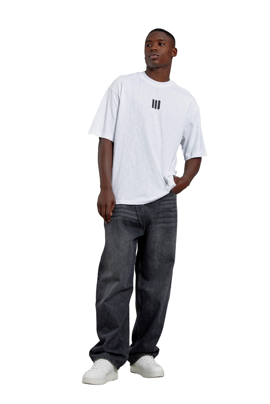 Beyaz III Baskılı Flamlı Kumaş Oversize Tshirt