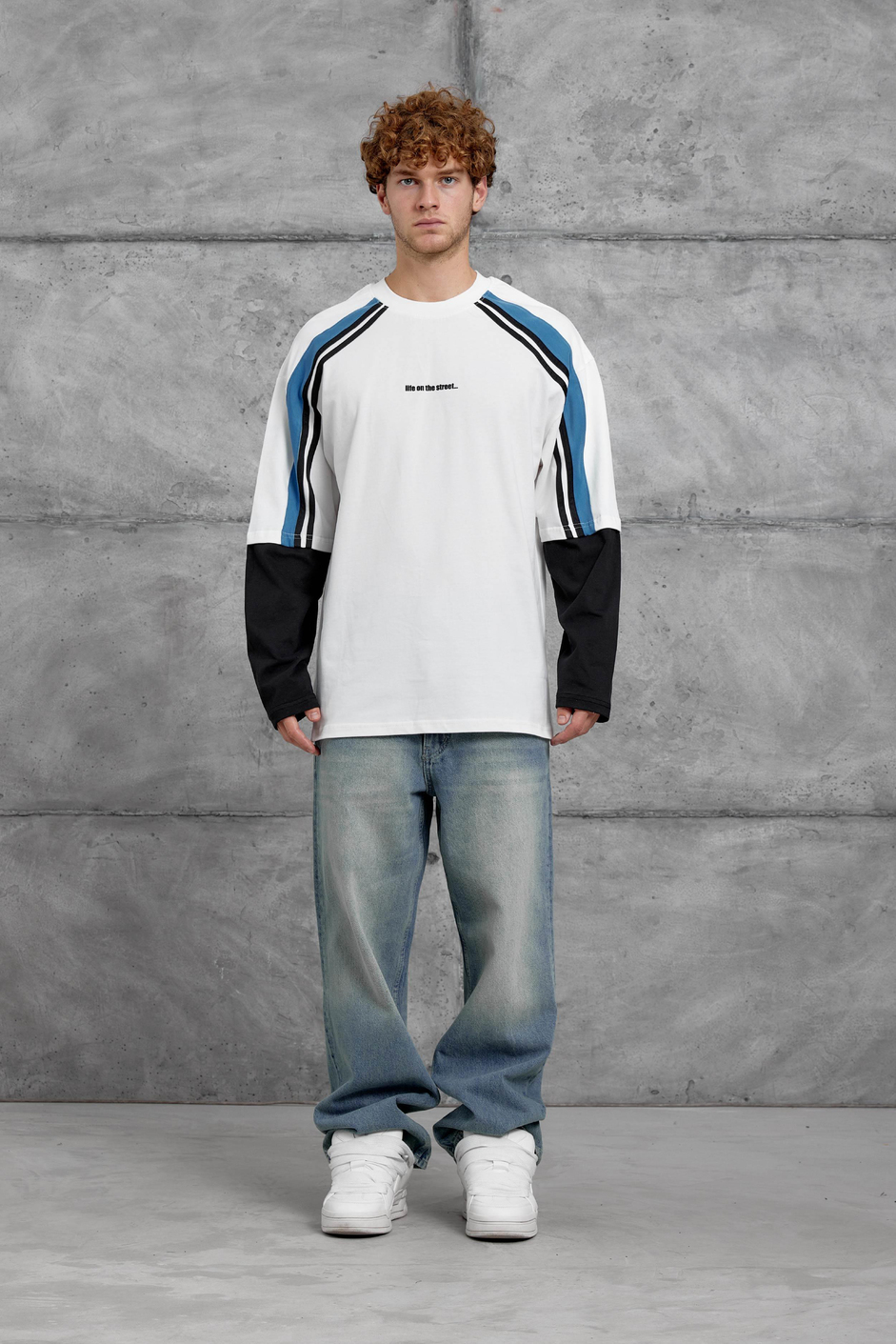 Beyaz LİFE ON THE STREET PARÇA KOLLU SWEATSHİRT