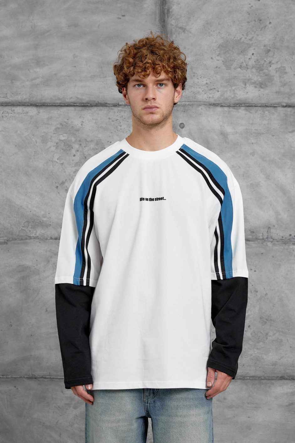 Beyaz LİFE ON THE STREET PARÇA KOLLU SWEATSHİRT