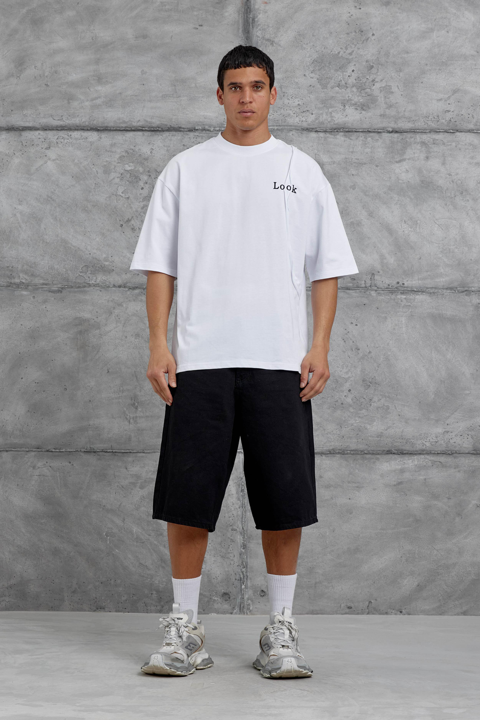 Beyaz Look Yazılı Parçalı Oversize Tshirt