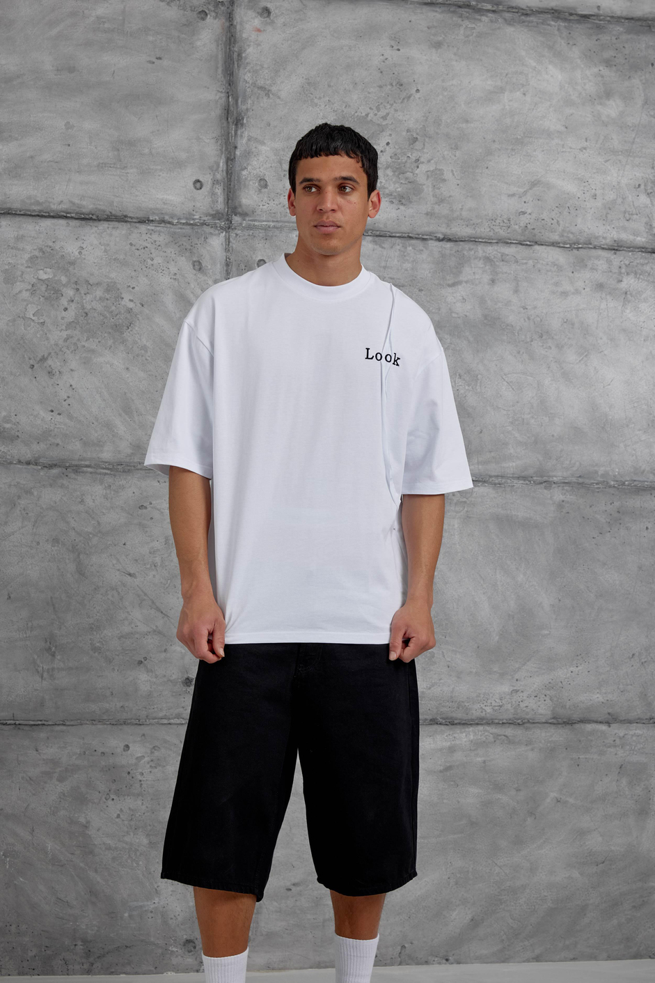 Beyaz Look Yazılı Parçalı Oversize Tshirt