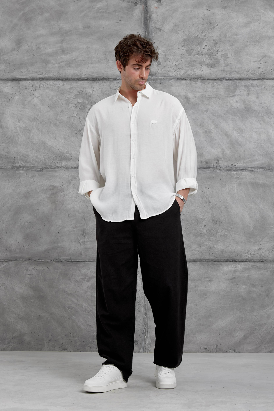 Beyaz Modal Kumaş Oversize Gömlek