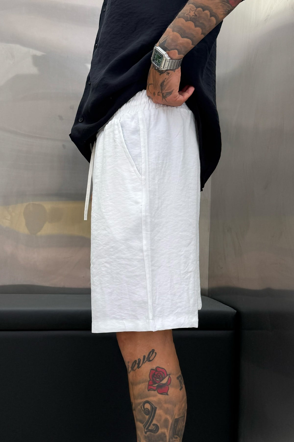 Beyaz MODAL KUMAŞ OVERSIZE ŞORT