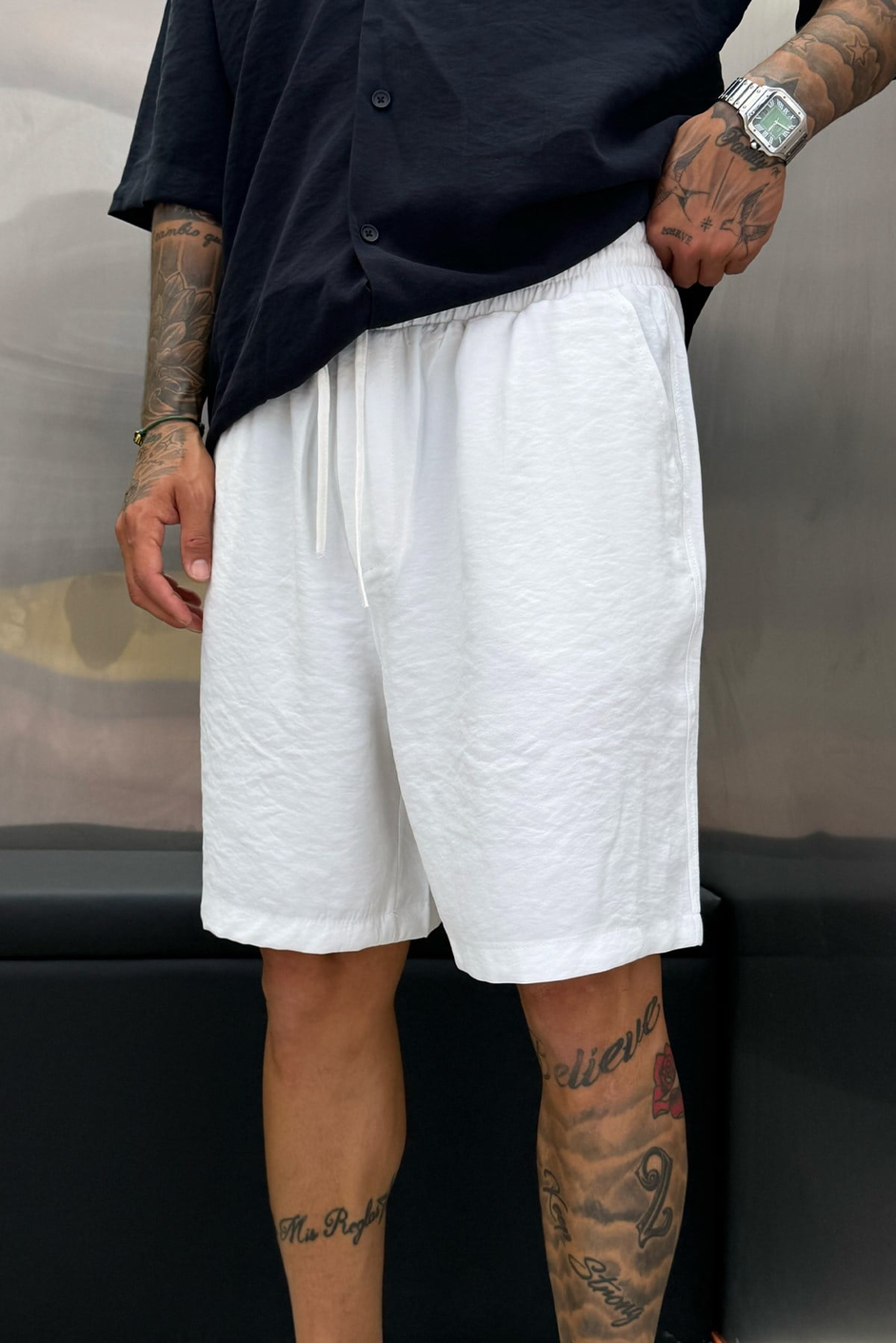 Beyaz MODAL KUMAŞ OVERSIZE ŞORT