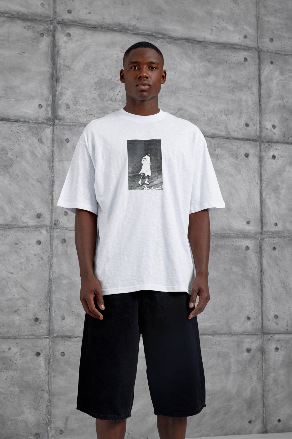 Beyaz Muhammed Ali Baskılı Flamlı  Oersize Tshirt