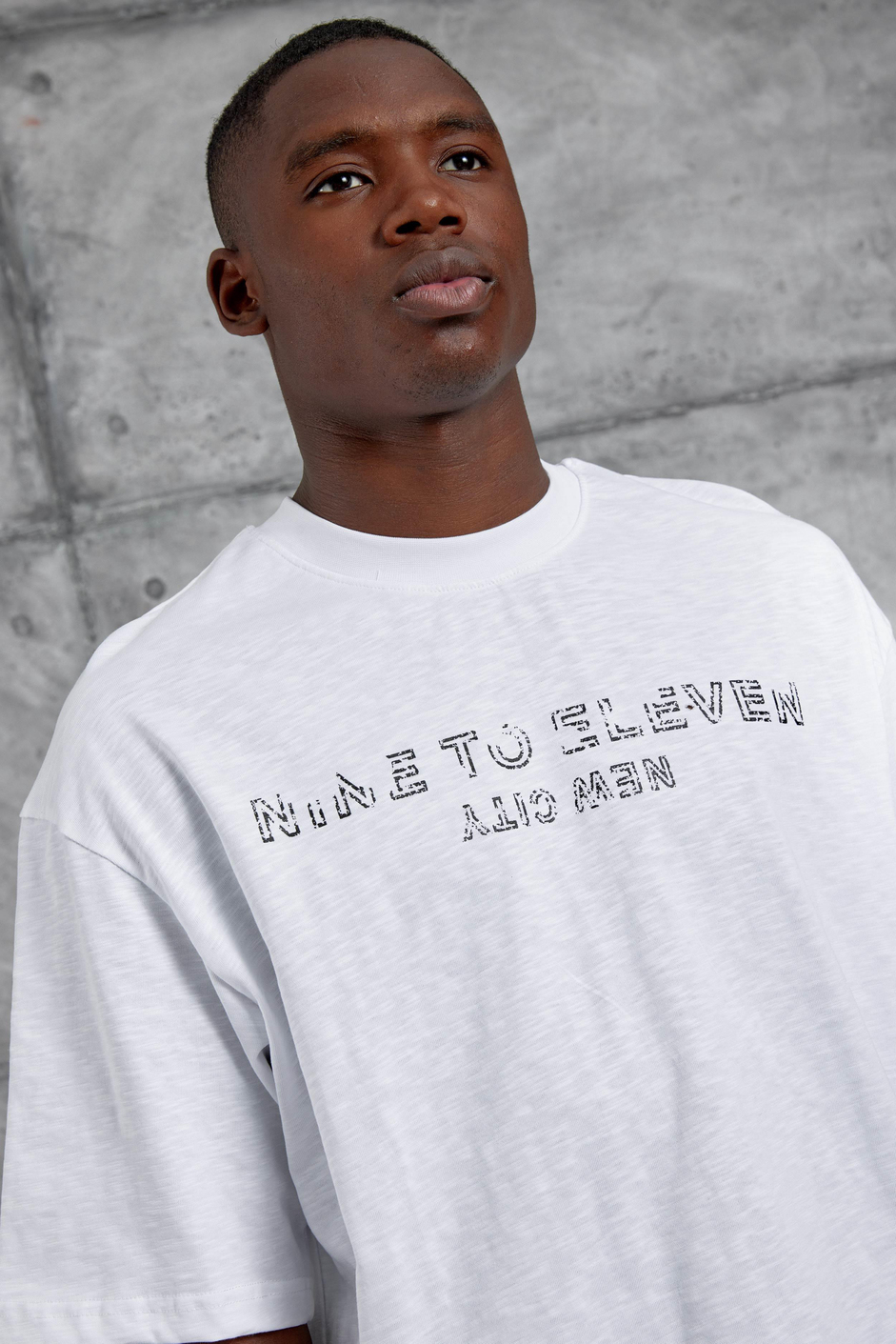 Beyaz Nine To Eleven Yazılı Oversize Tshirt