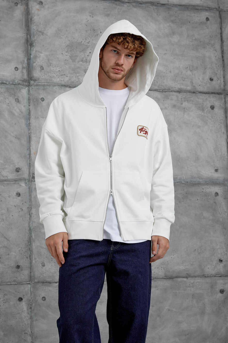 Beyaz Nmrc Fermuarlı Oversize Eşofman Üstü