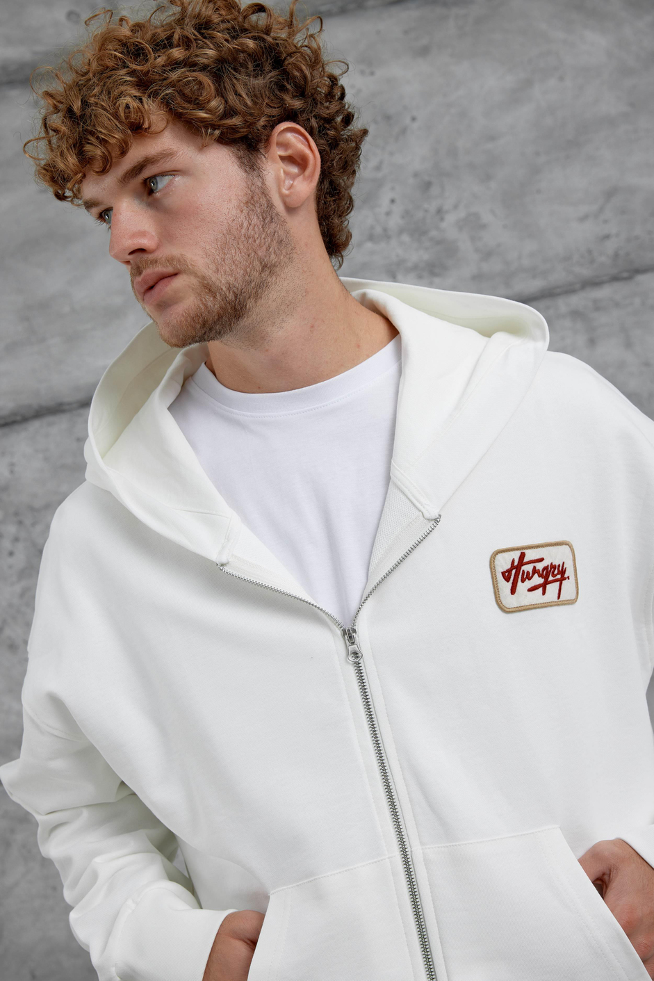 Beyaz Nmrc Fermuarlı Oversize Eşofman Üstü