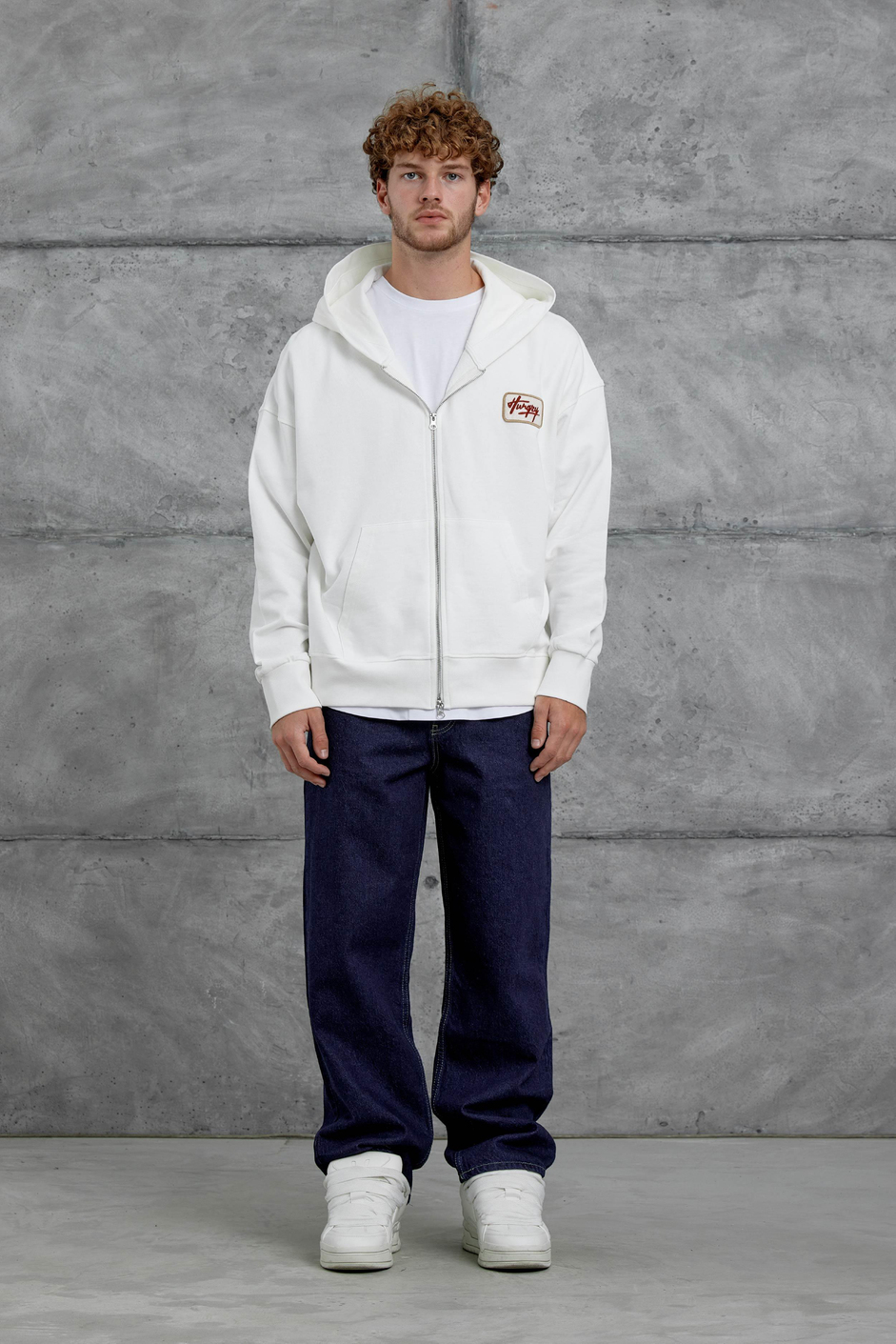 Beyaz Nmrc Fermuarlı Oversize Eşofman Üstü