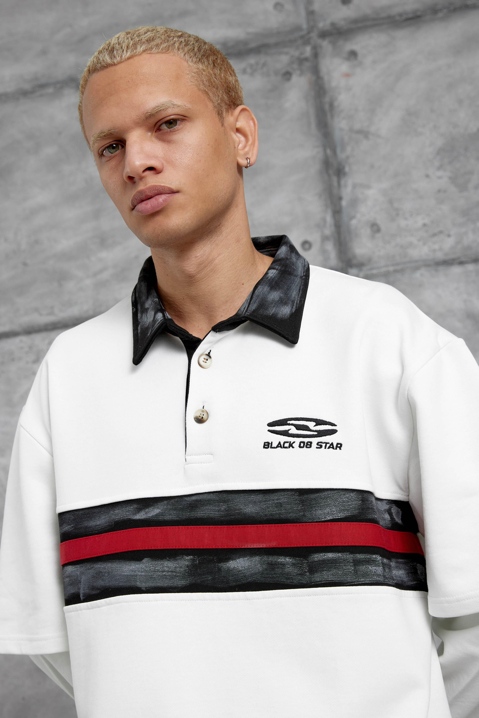 Beyaz Nmrc Polo Yaka Kolu Parçalı Oversize Sweatshirt