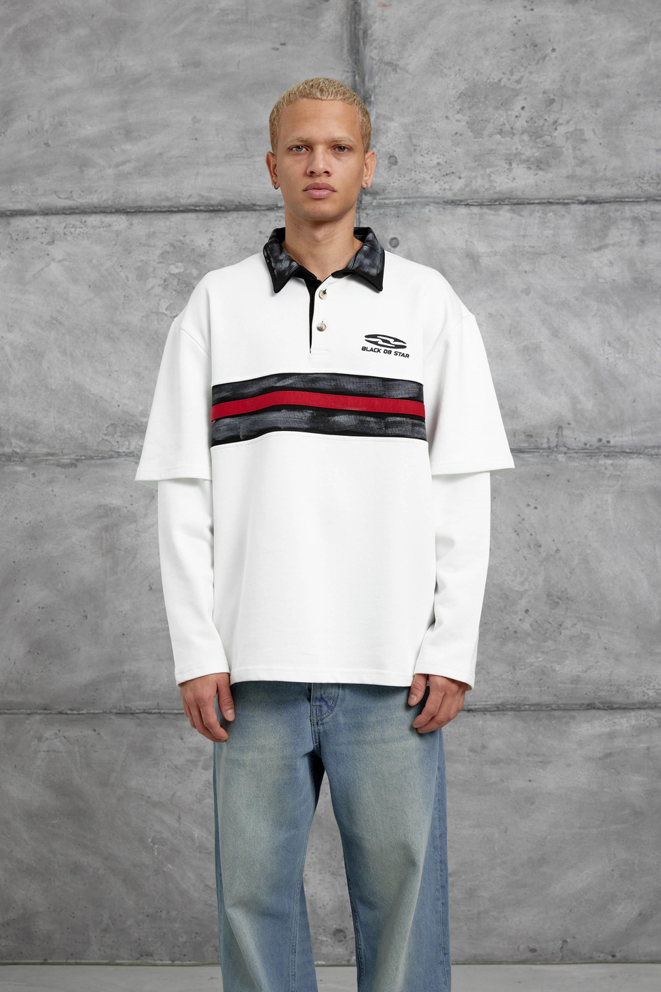 Beyaz Nmrc Polo Yaka Kolu Parçalı Oversize Sweatshirt