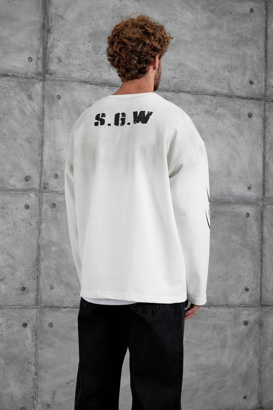 Beyaz Nmrc Rakam Baskılı Oversize Sweatshirt