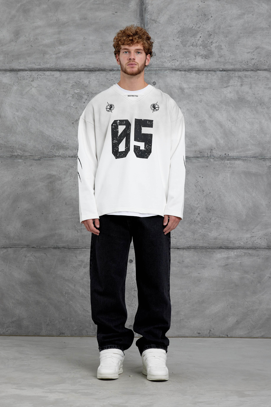 Beyaz Nmrc Rakam Baskılı Oversize Sweatshirt
