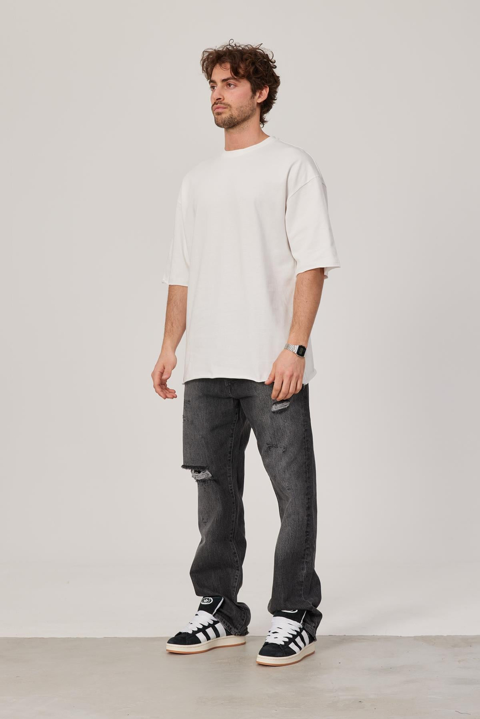 Beyaz Oversize Pis Kol Basic Tshirt