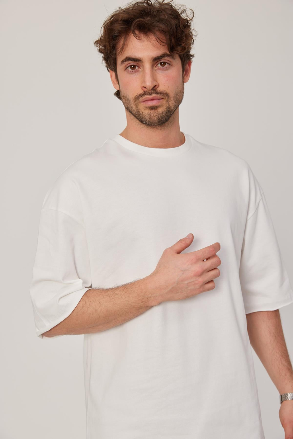 Beyaz Oversize Pis Kol Basic Tshirt