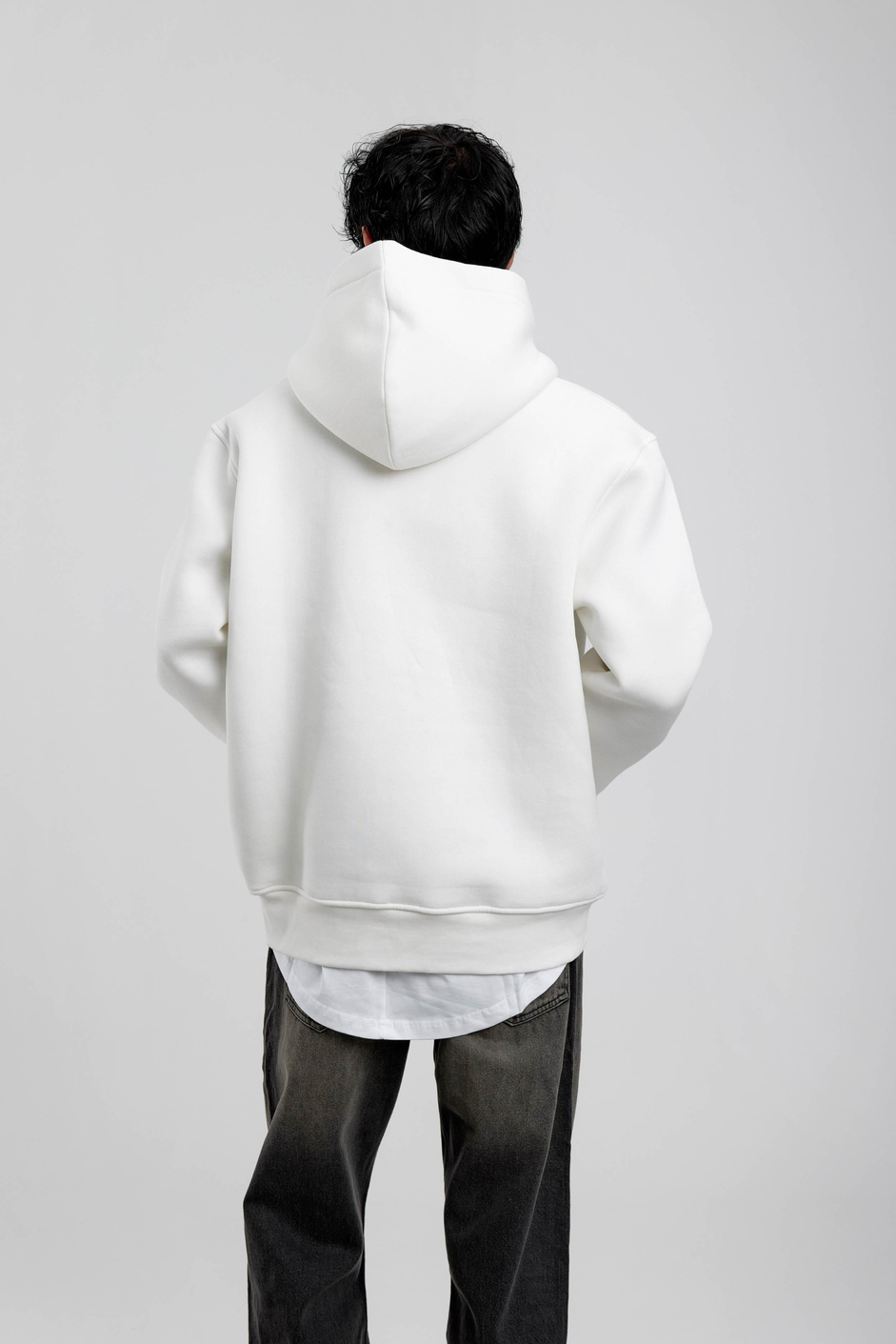 Beyaz Pota Baskılı Kapüşonlu Sweatshirt