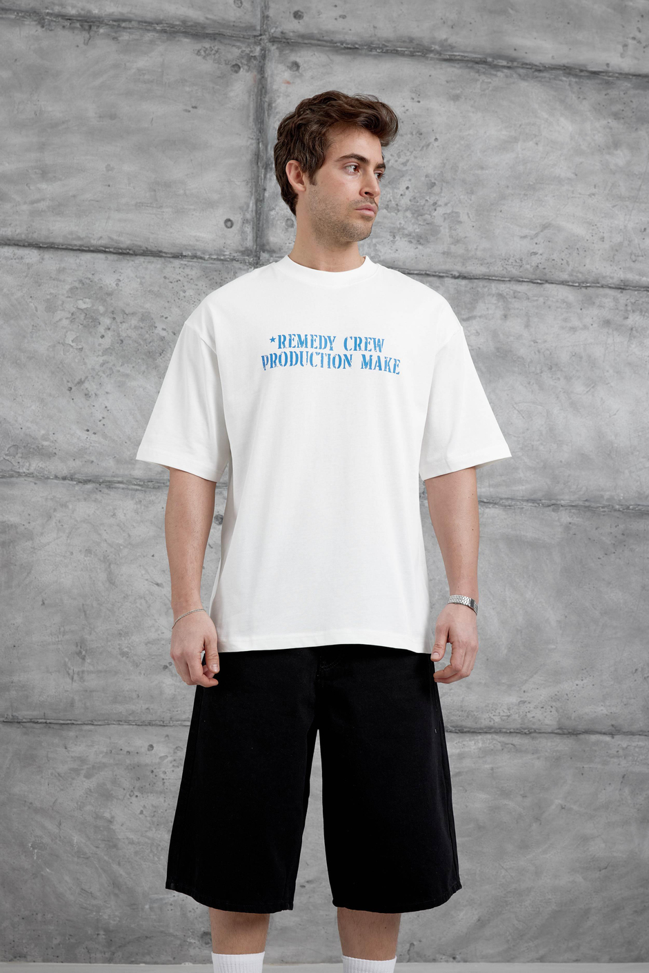 Beyaz Remendy Crew Yazılı Oversize Tshirt