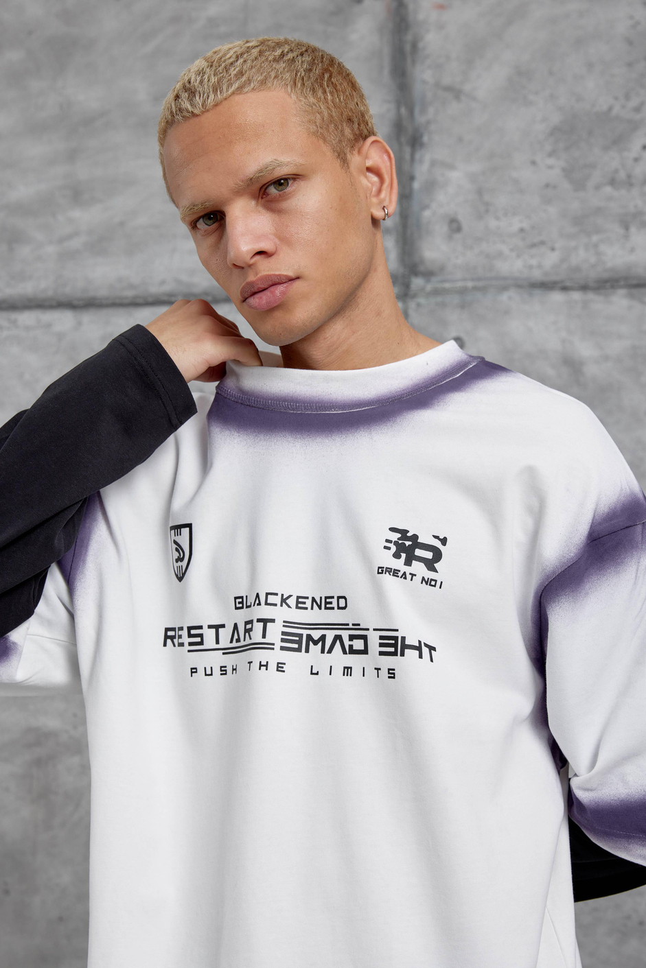 Beyaz RESTART BASKILI KOLU PARCALI SWEATSHİRT