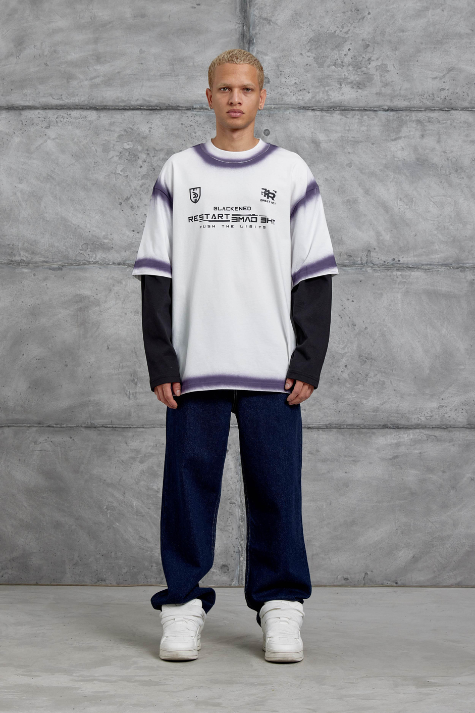 Beyaz RESTART BASKILI KOLU PARCALI SWEATSHİRT