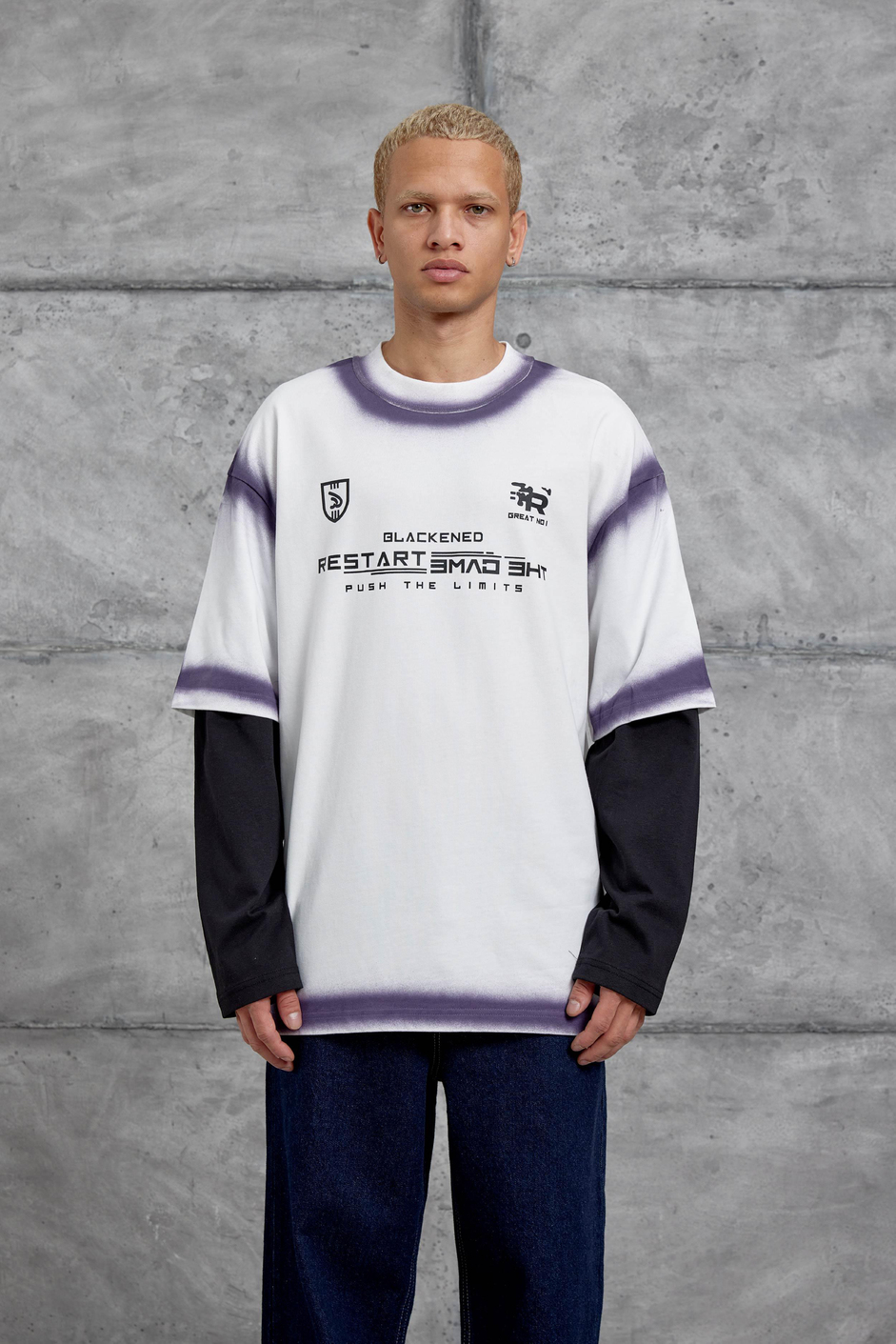 Beyaz RESTART BASKILI KOLU PARCALI SWEATSHİRT