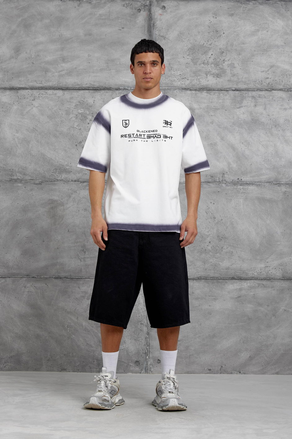 Beyaz Restart Baskılı Oversize Tshirt