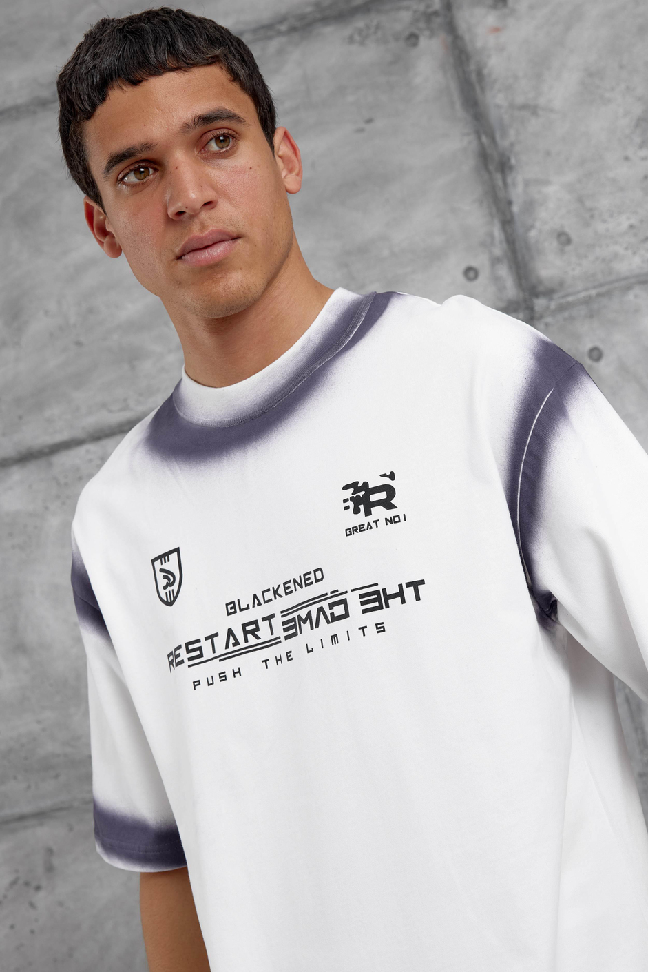 Beyaz Restart Baskılı Oversize Tshirt