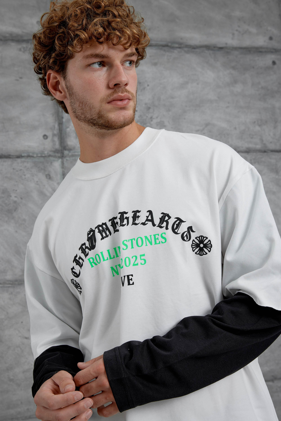 Beyaz Rolling Stone Baskılı Parça Kollu Sweatshirt