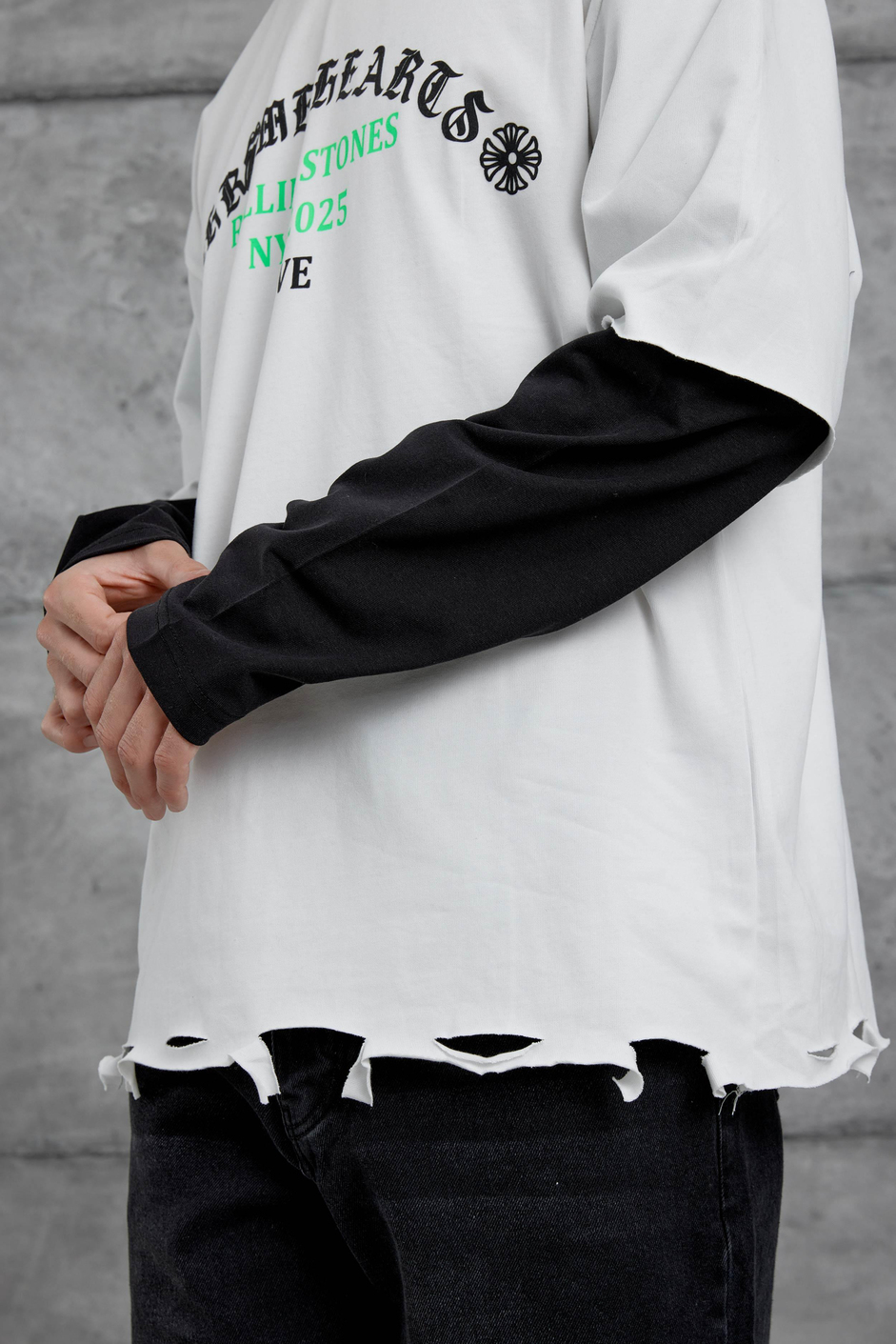 Beyaz Rolling Stone Baskılı Parça Kollu Sweatshirt