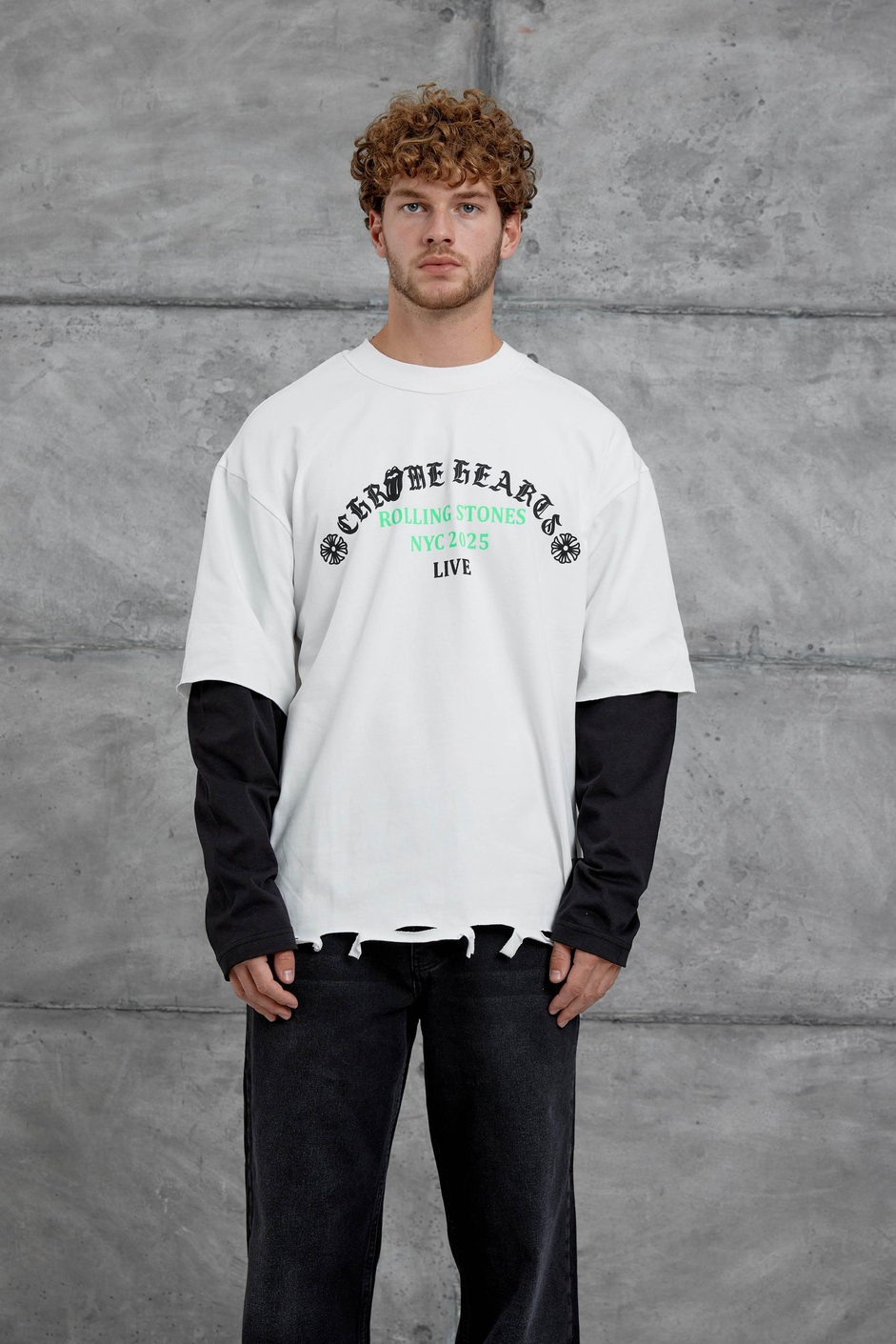 Beyaz Rolling Stone Baskılı Parça Kollu Sweatshirt