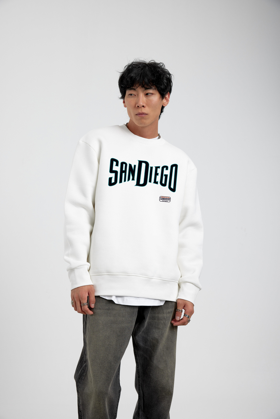 Beyaz San Diego Yazılı Sweatshirt