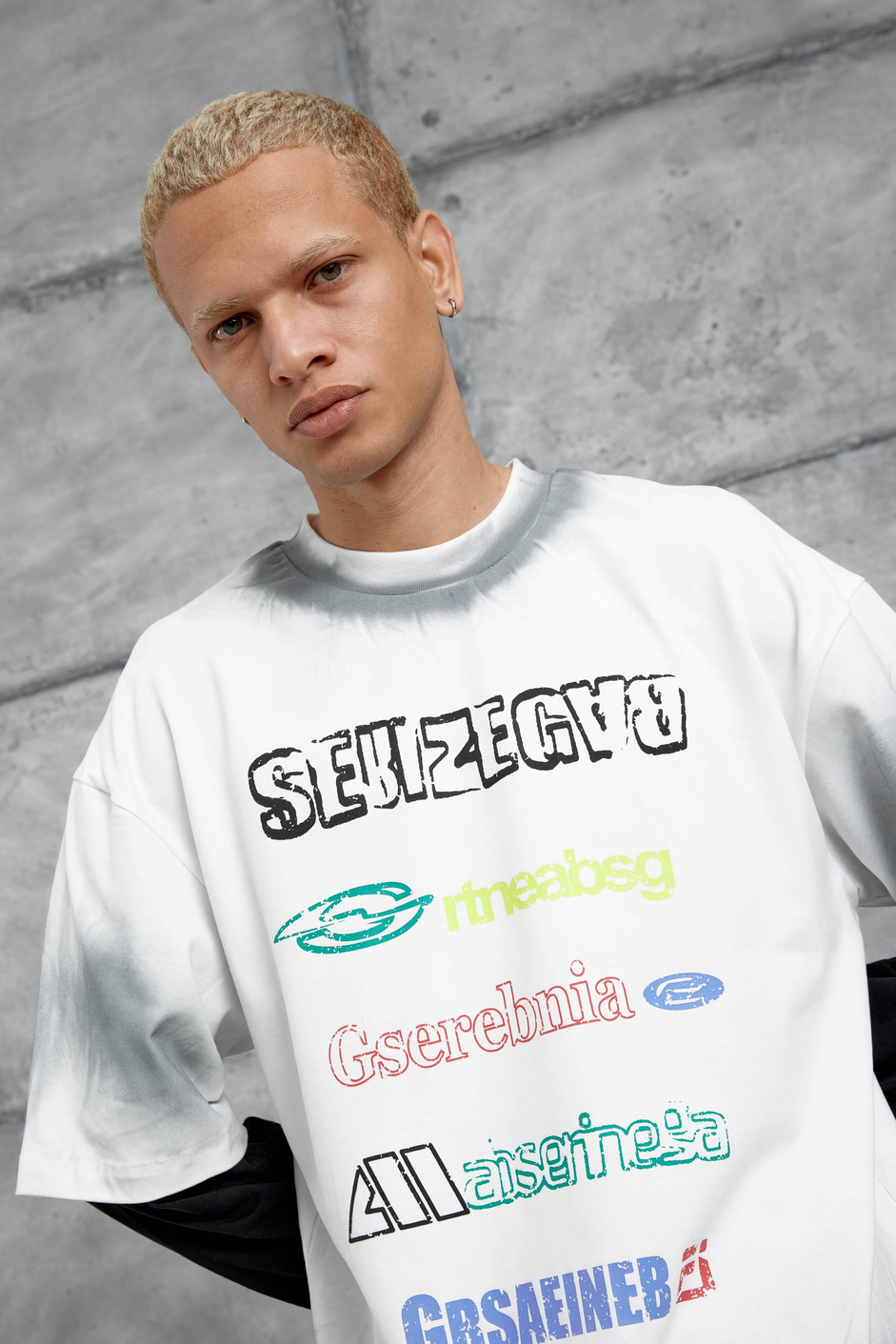 Beyaz Sebizegva Baskılı Parça Kollu Sweatshirt