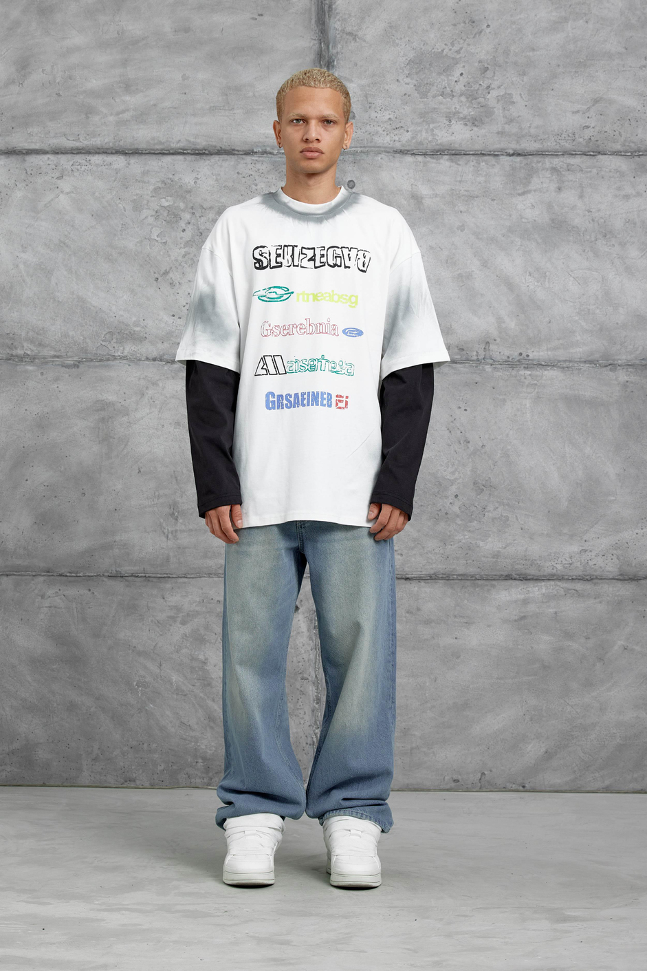 Beyaz Sebizegva Baskılı Parça Kollu Sweatshirt