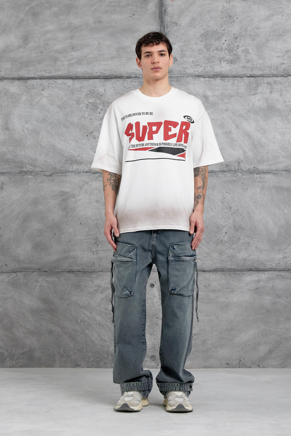 Beyaz Super Yazılı Oversize Tshirt