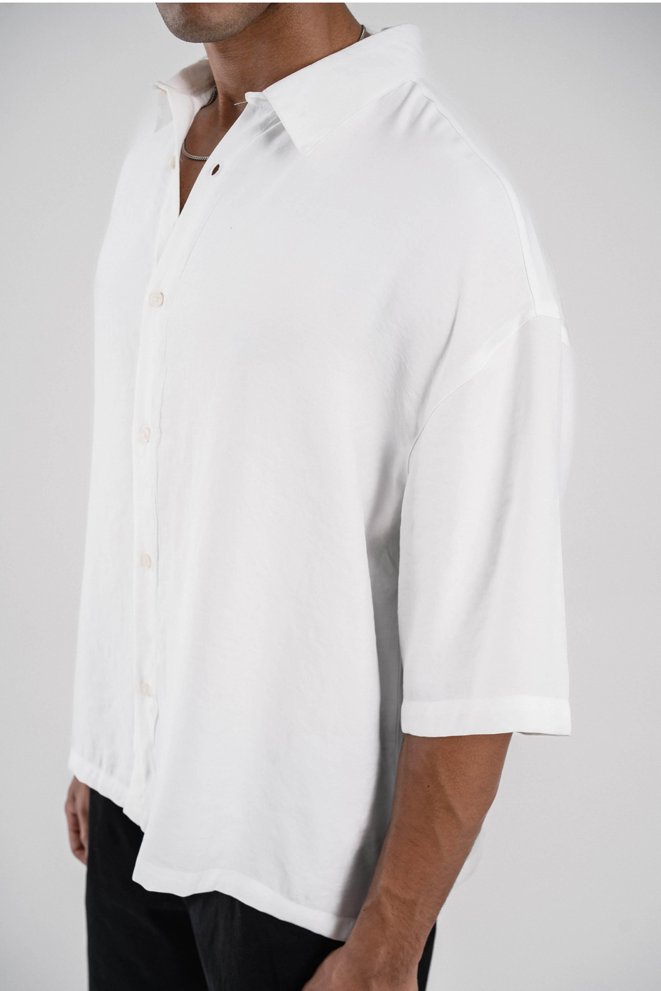 Beyaz Tencel Kumaş Oversize Gömlek