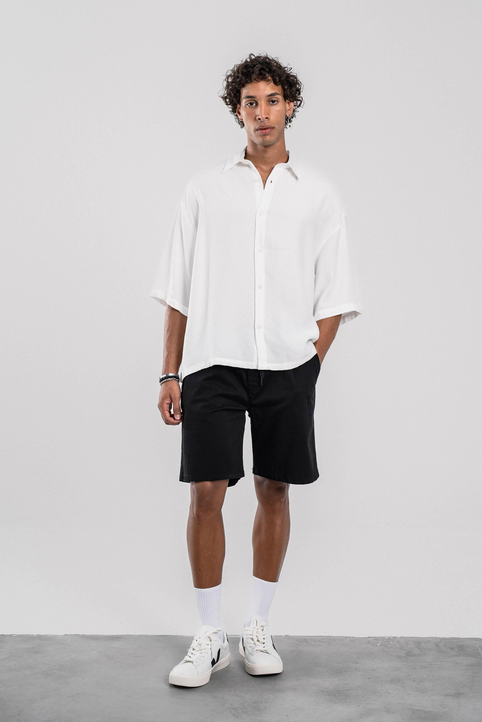 Beyaz Tencel Kumaş Oversize Gömlek