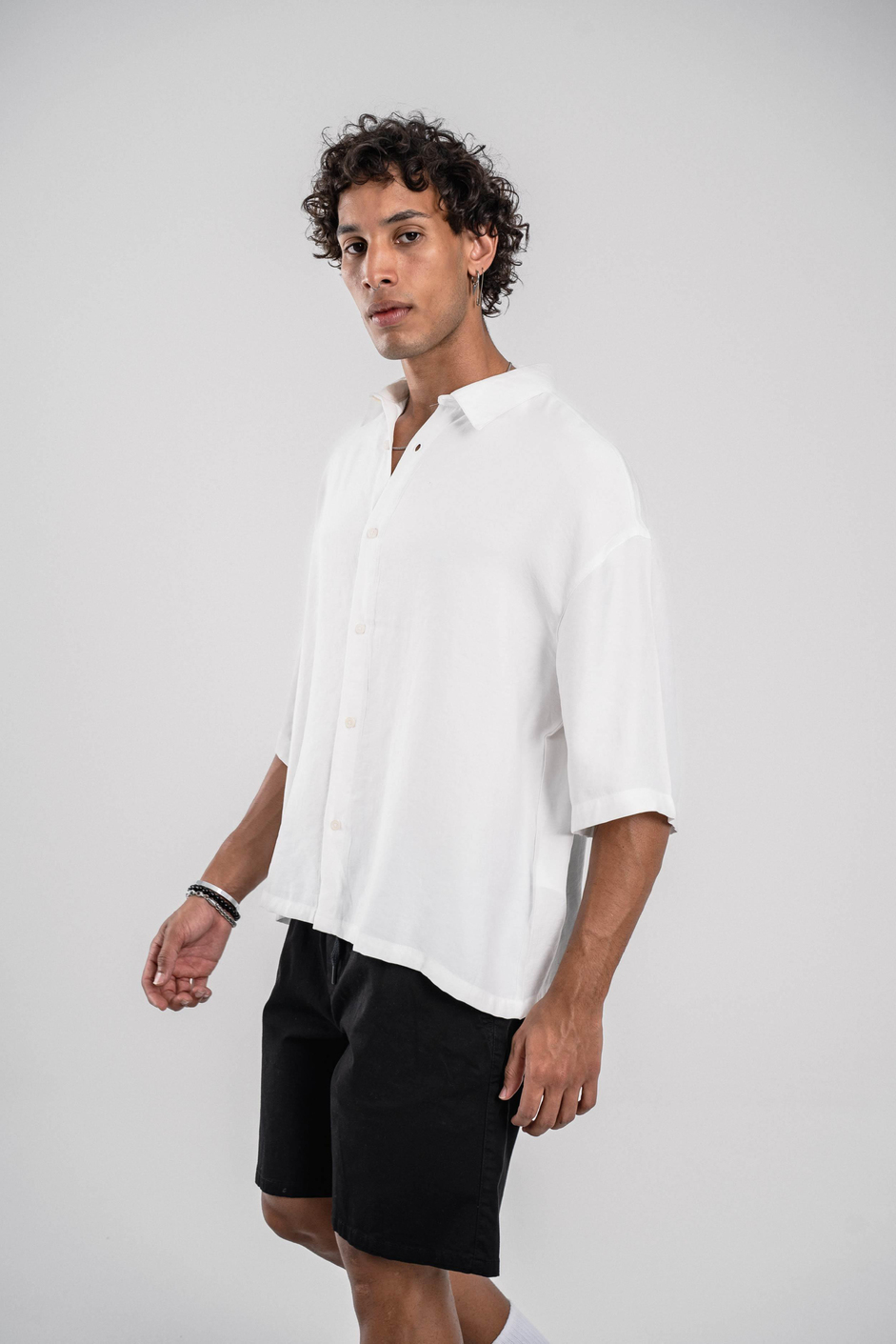 Beyaz Tencel Kumaş Oversize Gömlek