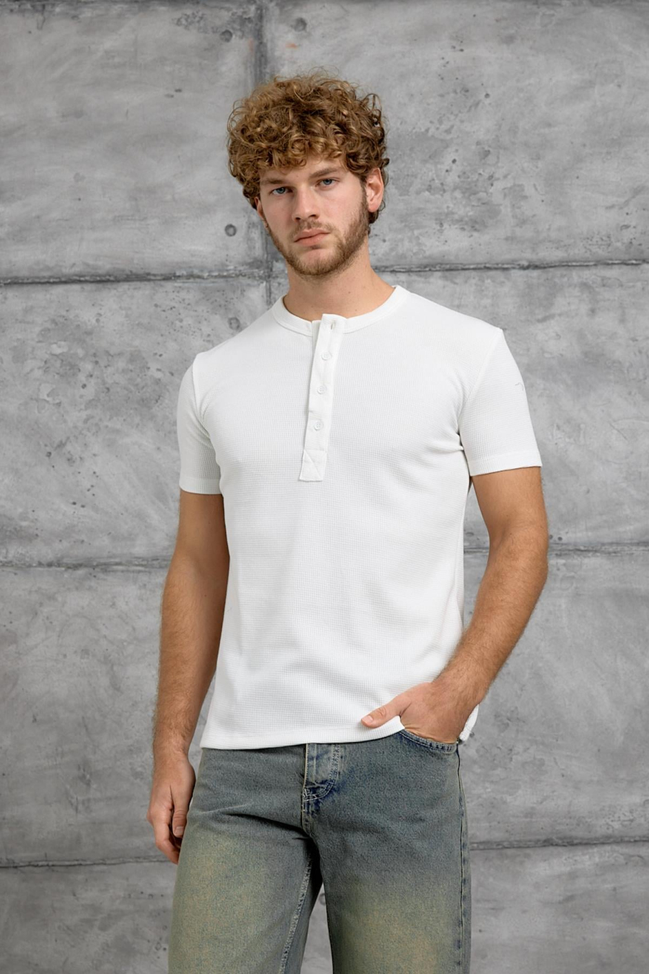 Beyaz WAFFLE KUMAŞ TSHIRT
