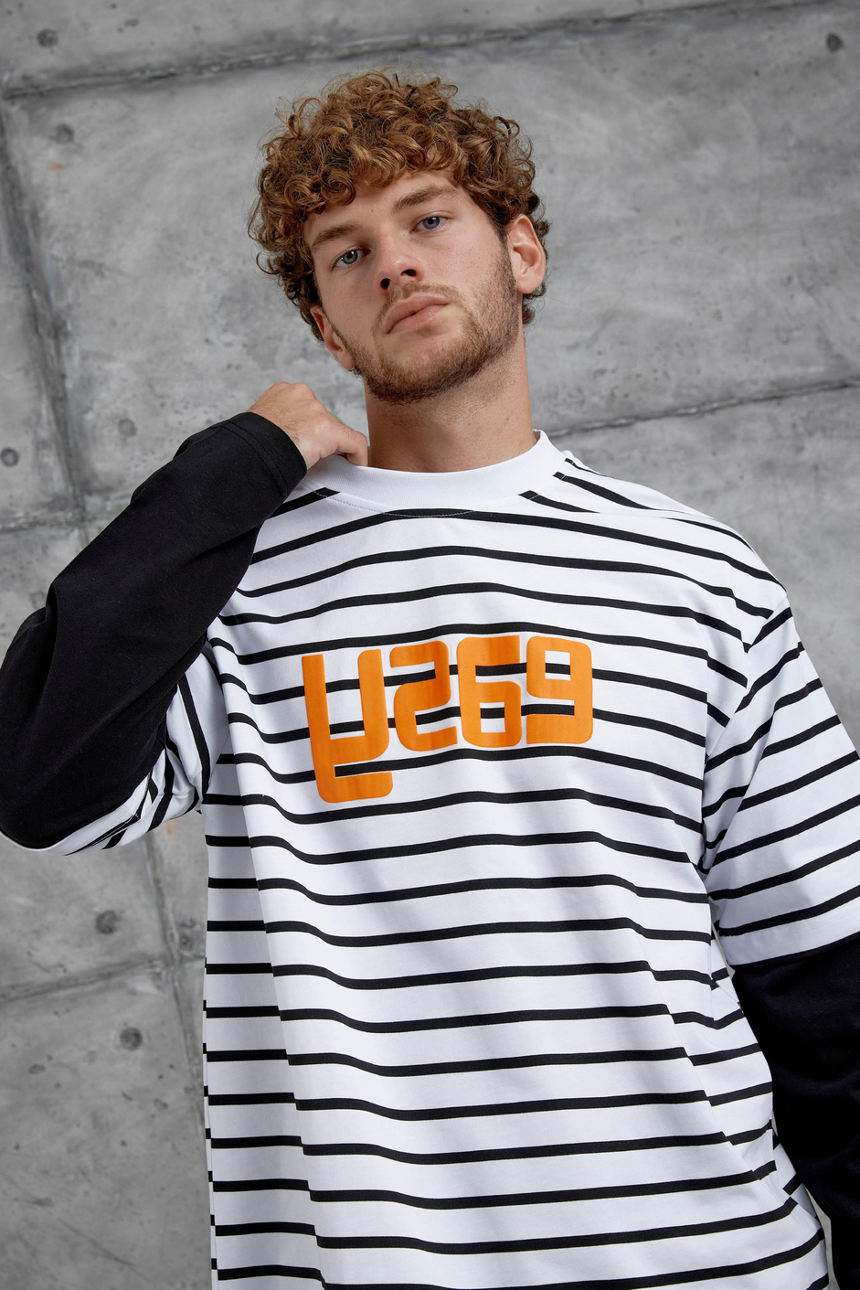 Beyaz Y269 Parça Kollu Çizgili Oversize Swaetshirt